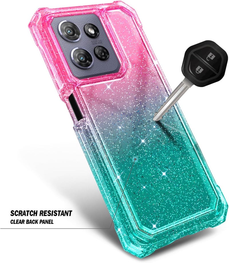 WDHD Compatible with Motorola Moto G-Power-2025 Case Glitter Pink/Aqua | Full-Body Protective Shockproof Bumper Phone Cover with Tempered Glass Screen Protector, 12FT Military Grade Drop Tested - Image 5